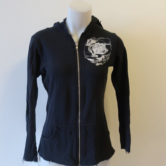 LAUREN MOSHI BLACK GRAPHIC ZIP UP SWEATSHIRT SZ L* - Picture 3 of 12